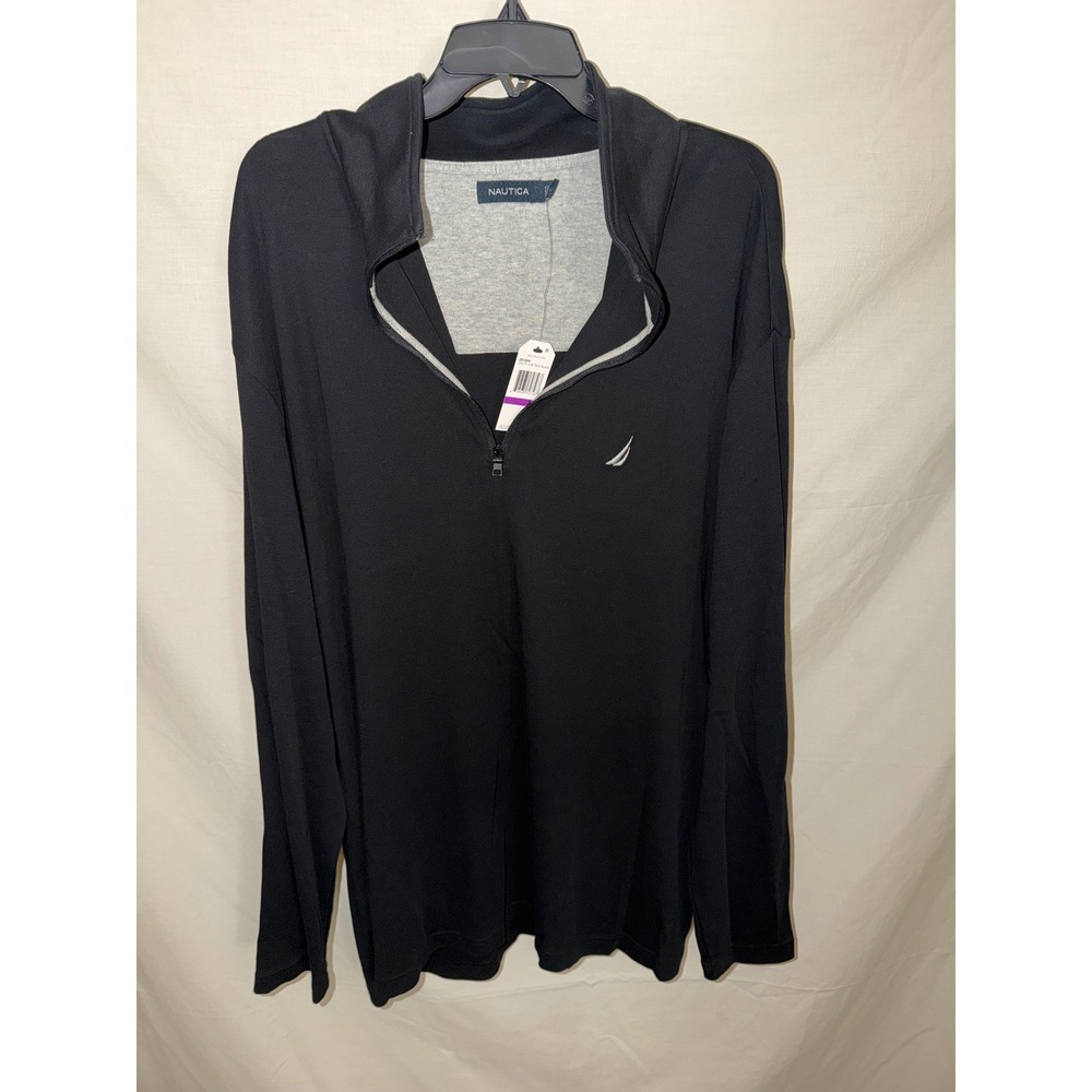 Nautica Mens Quarter Zip Pullover True Black Long Sleeve Logo Z8338M 2XL NWT
